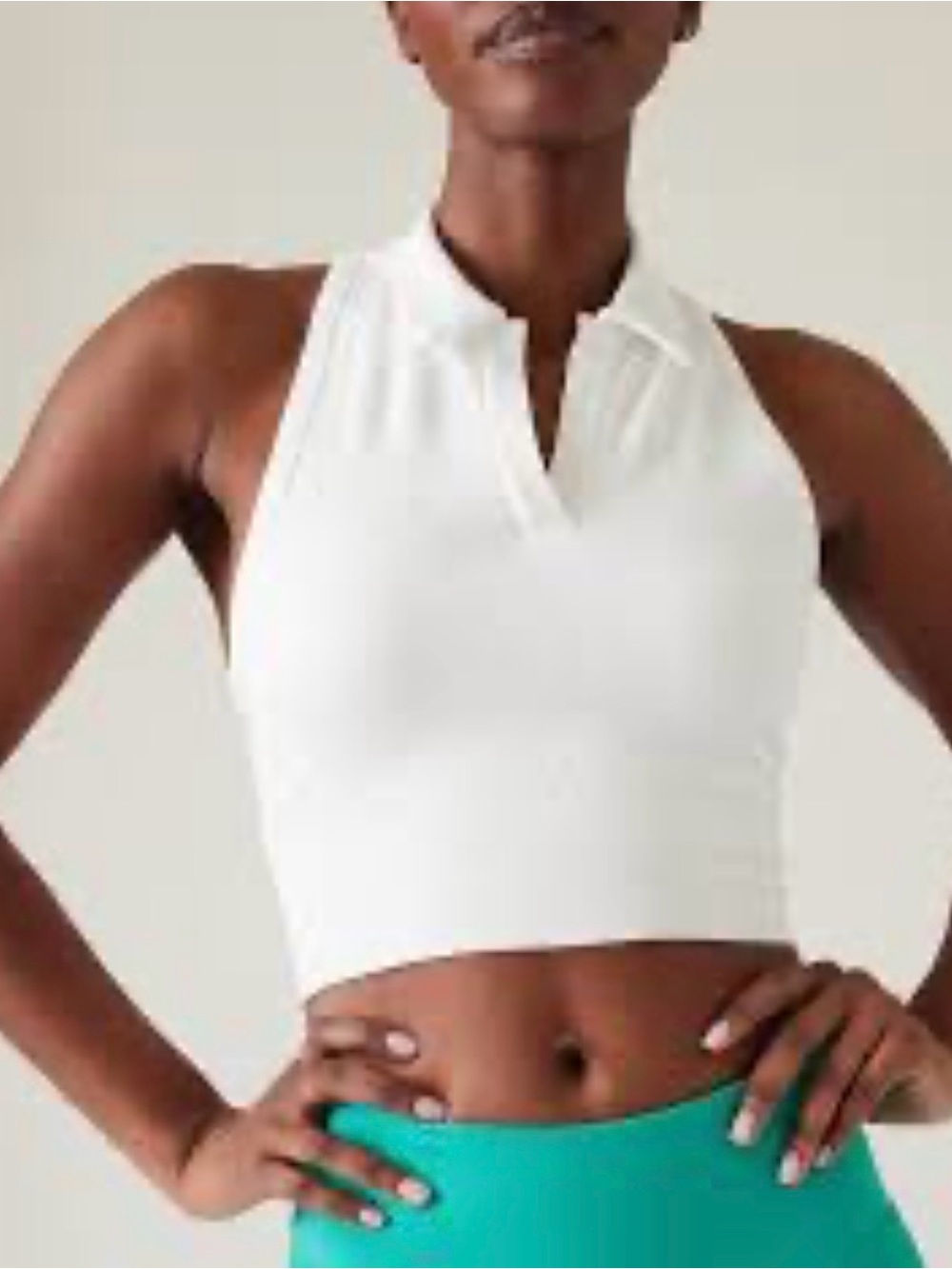 Athleta White Ribbed Halter Crop Top